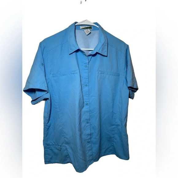 L.L. Bean insect shield blue short sleeve button down shirt - Picture 1 of 8